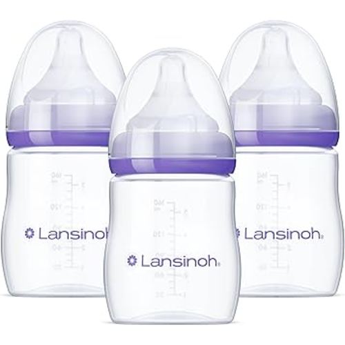 Lansinoh Anti-Colic Baby Bottles for Breastfeeding Babies, 5 Ounces, 3 Count, Includes 3 Slow Flow Nipples, Size S