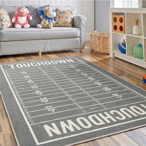 Football Field Kids Rug — Touchdown Sports Playroom Carpet