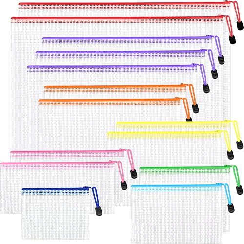 PAPEJOON 14pcs Mesh Zipper Pouch Bags, 8 Sizes Plastic zippered Storage Bags for Organizing, Clear Pouches with Zipper, Waterproof Mesh Pouch for Office Supplies, Home Organize, Travel Storage