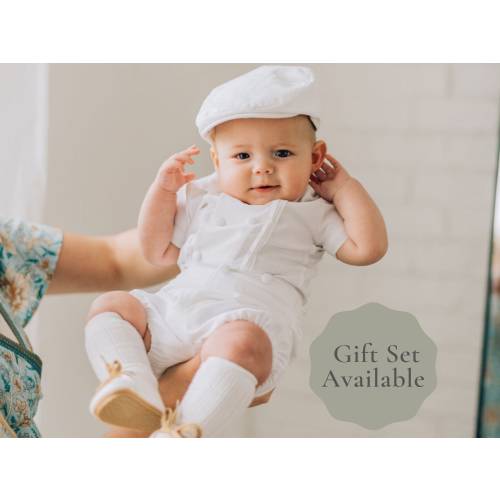 The Carter White boys' baptism outfit for baby boy, boys' blessing outfit, christening suit, hat, booties, baby boy christening clothes