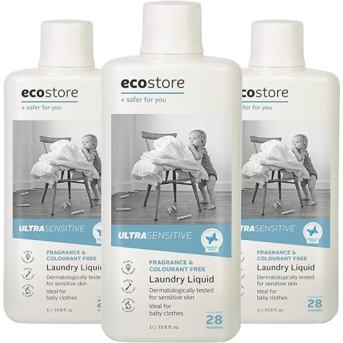 Ecostore Ultra Sensitive Laundry Liquid x3/ 1L, Formulated For Sensitive Skin, Fragrance Free, Allergy and Asthma Friendly, Dermatalogically Tested and Sensitive Choice Approved