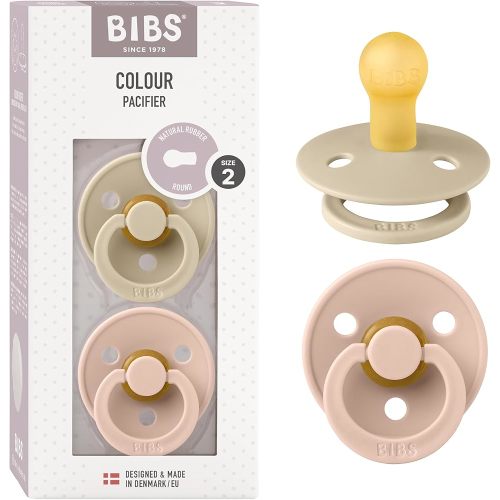 Bibs Pacifiers Color Collection, Set of 2 BPA-Free Latex Pacifiers Made in Europe, Round Nipple Baby Pacifier.