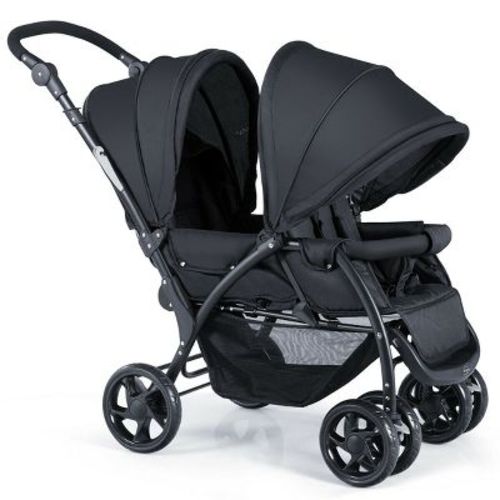 Infans Foldable Double Baby Stroller Lightweight Front & Back Seats Pushchair