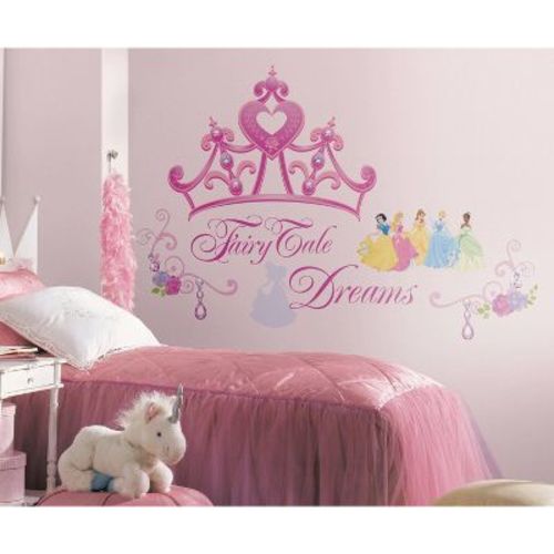 Disney Princess Princess Crown Peel and Stick Giant Kids' Wall Decal - RoomMates: Vinyl, Self-Adhesive, 18 Pieces, Multicolored