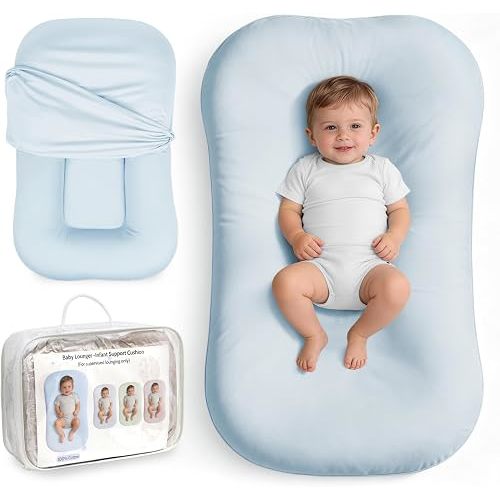 Infant Support Cushion, Baby Support Cushion for Newborn 0-24 Months, Portable Tummy Time Mat with Soft Cotton Cover for Home, Travel & Supervised, Essential Baby Gift (Blue)