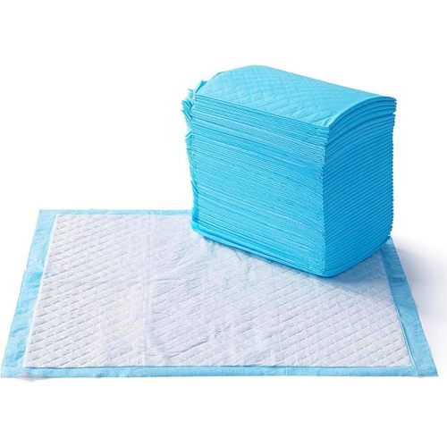 Amazon Basics Heavy Duty Dog and Puppy Pee Pads, 5-Layer Leak-Proof Ultra Absorbent, Quick-Dry Surface, Potty Training, Regular (24x23"), 50 Count, Blue & White