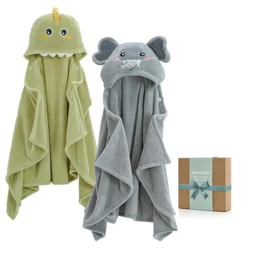 Momcozy Coral Fleece Hooded Baby Towels, 2 Pack with Health Label