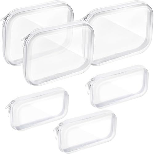 6 Pcs White Clear Hard Zipper Case, Hard Plastic Zipper Pouches Makeup Case, Hard Plastic Storage Organizer Portable Box Transparent Cases for Snacks for Travel Necessities(Medium,Small)