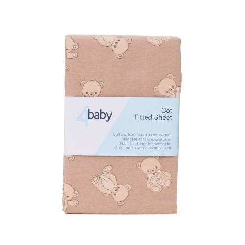 4baby Flannel Cot Fitted Sheet Teddies