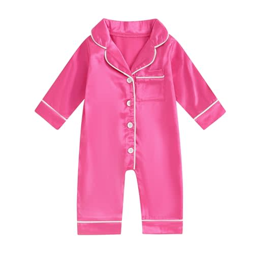 Multitrust Newborn Baby Girl Boy Silk Pajamas Long Sleeve Button Down Satin Infant Pjs One Piece Jumpsuit Loungewear