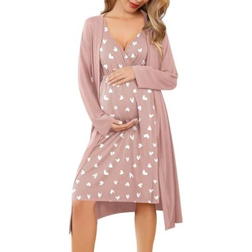 Ekouaer Maternity Nursing Gown and Robe Set Labor Delivery Nursing Nightgowns for Breastfeeding Pregnancy Clothes