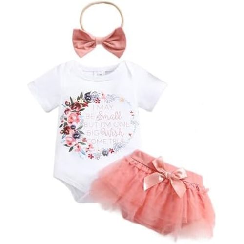 QITUDATEY Newborn Baby Girl Clothes Cute Summer Outfits Infant Short Sleeve Romper with Short Tutu Skirt + Headband Set