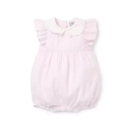 Baby Posy Pink Stripe Baby Striped Seersucker Collared Romper by Janie and Jack