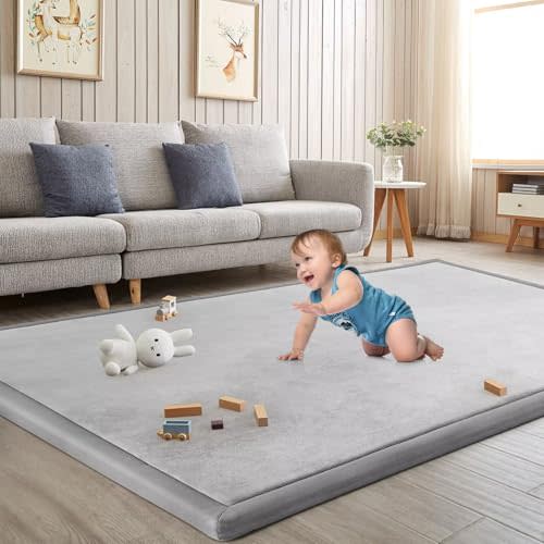 ILPEOD Baby Play Mat for Floor Tummy Time Mat Nursery Rug Muscle Mat Area Rug Playroom Rug Tatami Mat 59x79" Memory Foam 1.3" Thick Crawling Mat For Babies,Toddlers, Infants, Kids(Light Gray)