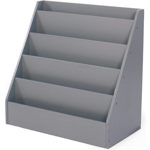 Baby Room Humble Crew Camden Kids Wooden 5-Tier Bookcase, Toddler Bookshelf Organizer with Forward-Facing Display, Compact Storage Rack for Books and Magazines, Grey, for Playroom, Nursery, or Classroom