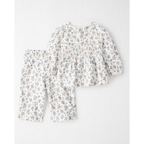 Baby Girl 2-Piece Organic Cotton Crinkled Knit Set in BlueMist Bloom Print - Little Planet | Carter's