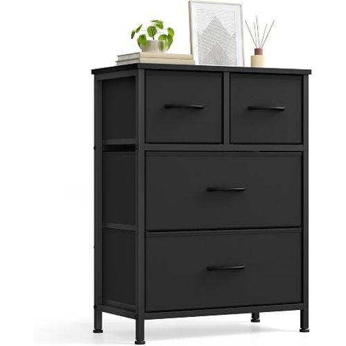 SONGMICS Dresser for Bedroom, Chest of Drawers with 4 Fabric Drawers, Bedroom Storage Cabinet, 19.9 x 11.8 x 29.4 in, for Closet, Living Room, Hallway, Ink Black, Bellah ULGS321B101