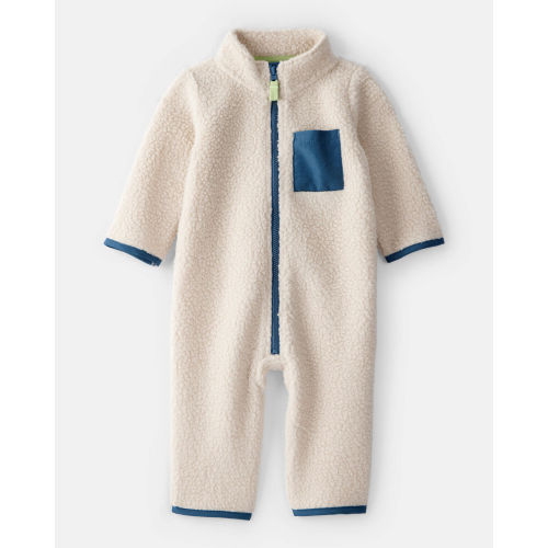 Baby Boy Color Block Fleece Zip-Up Jumpsuit - Cream/Blue - Carter's | Carter's