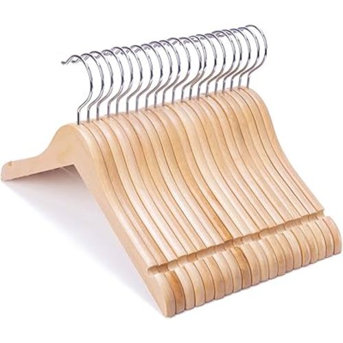 Nature Smile Juniors Preteen Older Children Wooden Coat Hangers 14 Inches Wood Dress Shirt Jacket Hangers with Anti-Rust Hook (20 Pack Natural)