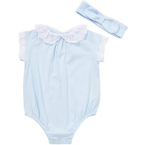 Little Me Baby Girls Short Sleeve Eyelet-Embroidered-Collar Bodysuit