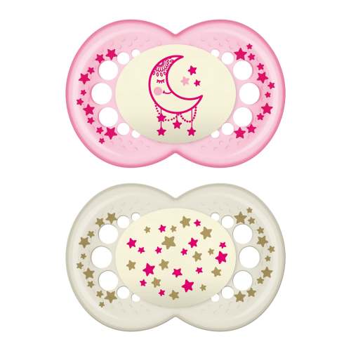 Suce Orthodontique (2) Night 6mois+- Rose Brille dans le noir