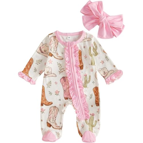 Newborn Baby Girl Western Clothes Cowgirl Jumpsuit Footie Romper