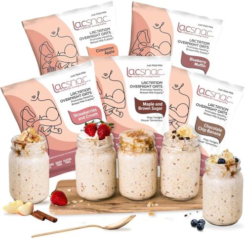 Lacsnac Variety Pack Lactation Overnight Oats (6 Count) - Lactation Supplement made with Whole Grain Oats, Flax Seeds, and Brewer’s Yeast, Promotes Lactation & Healthy Breast Milk Supply, GMO-free