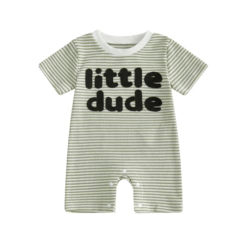 Newborn Baby Boy Summer Outfit Romper Letter Embroidery Short Sleeve Jumpsuit Bodysuit Cute Infant Waffle Clothes