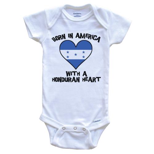 Born In America With A Honduran Heart   Baby Bodysuit Honduras Flag Baby Bodysuit
