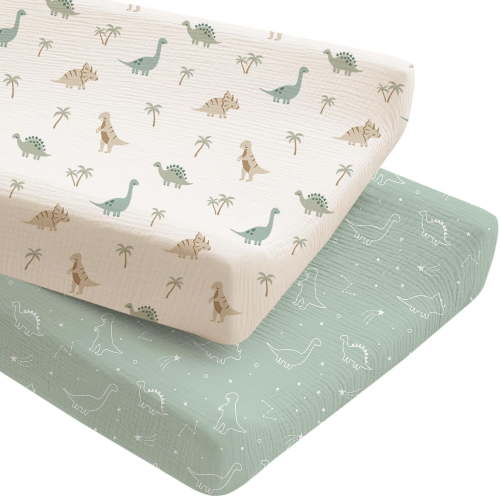 2 Pack Muslin Changing Pad Covers for Boys, Ultra Soft & Breathable Cotton Baby Diaper Changing Table Covers, Neutral Nursery Diaper Changing Pad Sheets (Fog Green,Cream)