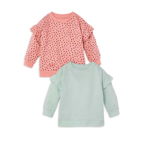 Little Star Organic Toddler Girl 2Pk Long Sleeve Pull Over Sweatshirt, Size 12M-5T