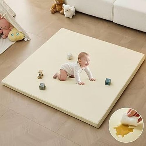 Waterproof Baby Play Mat for Floor 1.3"Thick Memory Foam 50 * 50 Cushion Playpen Playmat Tummy Time Crawling Mat Nursery Rug Pad Mattress Create Soft & Saferea for Infants,Toddler,Kids,Beige