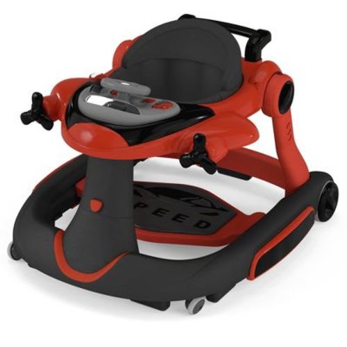 Kinder King 5-in-1 Baby Activity Walker, Convertible Push & Sit-in Walker with Adjustable Height, Foldable, Stable Design, Red