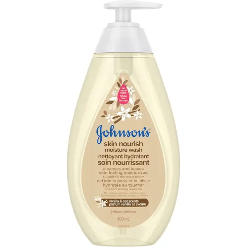 Johnson’s Skin Nourish Moisture Vanilla & Oat Body Wash - Baby Bath Skin Care - Sensitive Skin - 600 mL, Vanilla Fragrance