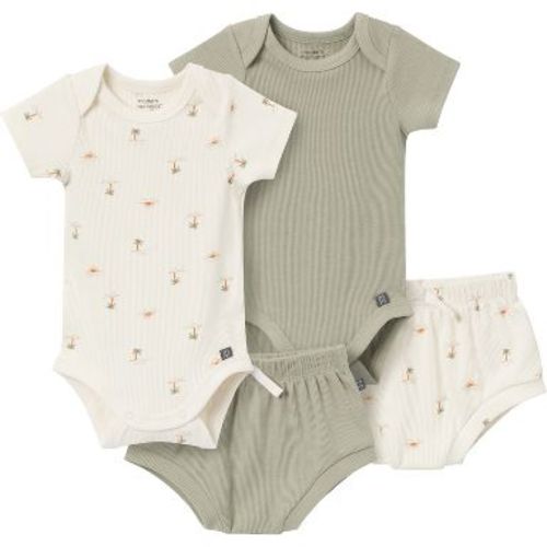 Modern Moments™ by Gerber Baby Neutral 4-Pack Short Sleeve Bodysuit and Shorts Set, Ivory Mini Island/Md Green, 24 Months