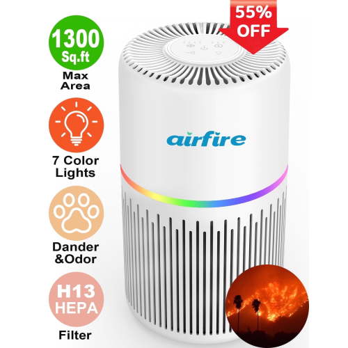 AIRFIRE Air Purifiers for Home 1300sq.ft HEPA Air Purifiers for Bedroom, Pollen, Wildfire/Smoke, Pet Dander&Odor, Dust