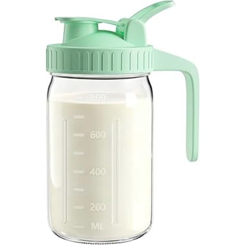 32oz Breast Milk Pitcher with Lid – Leak-Proof & Airtight Glass Storage Container for Breastmilk, Wide-Mouth Mason Jar Pitcher, Fast Formula Maker, Green