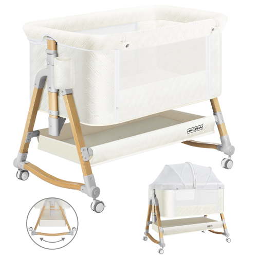 HARPPA 3-in-1 Baby Bassinet, Bedside Sleeper, Adjustable Height, Rolling Wheels, White
