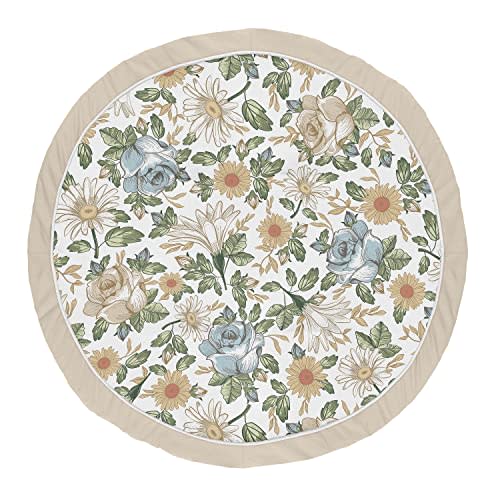 Sweet Jojo Designs Vintage Floral Blue Yellow Girl Baby Playmat Tummy Time Infant Play Mat - Slate Green Gold Orange Taupe Beige White Shabby Chic Rose Flower Boho Bohemian Farmhouse Roses Wildflower