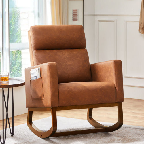 The Twillery Co.® Lydney Faux Leather Upholstered Rocking Chair With Rubberwood Legs & Reviews | Wayfair