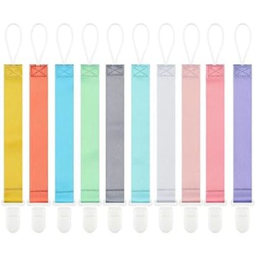 Neutral Solid Color Pacifier Clips, 10 Pack Binkie Paci Holder Clips