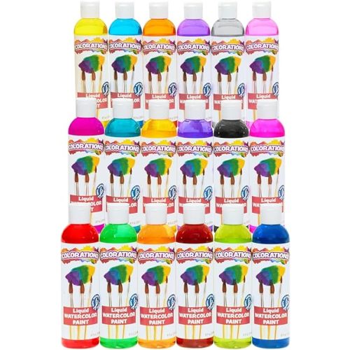 Colorations LW18 Liquid Watercolor Paint, 8 fl oz, Set of 18, Non-Toxic, Painting, Kids, Craft, Hobby, Fun, Water Color, Posters, Cool effects, Versatile, Gift