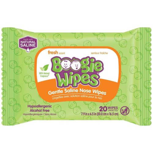 Boogie Wipes Saline Nose & Face Wipes For On The Go in Fresh Scent - 20ct