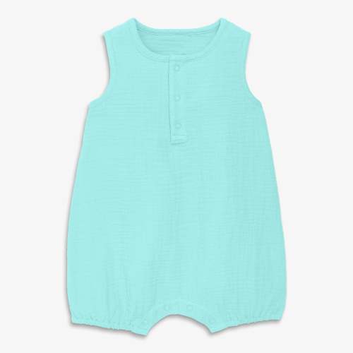 Baby cotton gauze henley bubble shortie | Mist