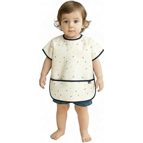 Plie Short Sleeve Waterproof Bib for Toddlers – Easy Clean Feeding Apron for Mealtime, Daycare, Self-Feeding, Lightweight