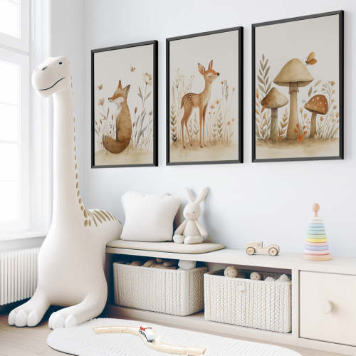 Woodland Animal Pictures – Neutral Nursery Decor Set – Artworksets