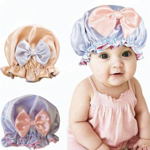 Satin Bow Elastic Silky Circular Baby Hat, Infant Hair Care Cap