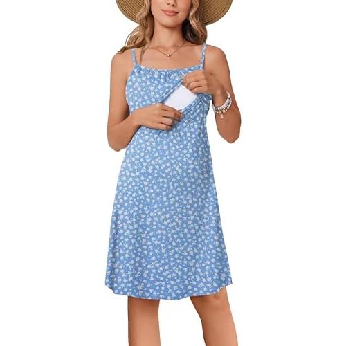 Ekouaer Womens Sleeveless Nursing Dress Summer Breastfeeding Dresses Adjustable Strap Maternity Clothes