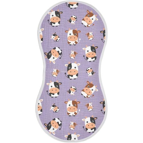 1 Pack Muslin Burp Cloths Cow Purple Cotton Baby Burp Cloths Ultra Absorbent Soft Burping Cloth Washcloths for Newborn Baby Boys Girls 22x11 Inch