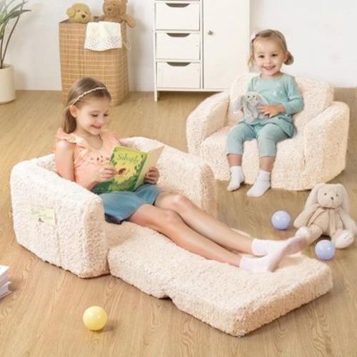 GOTGELIF 2-in-1 Kids Folding Sofa Chair Soft Toddler Couch & Lounger Gifts for Kids White